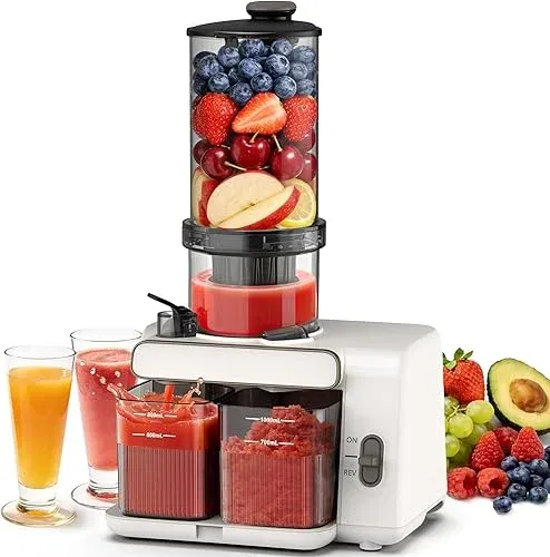 Cold Press Juicer, 99% Juice Yield, 5.4" Wide Feed Chute, 200W Quiet Motor, BPA 